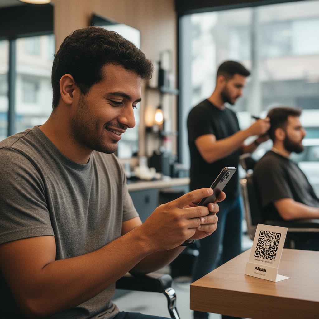 Hóspede em um Airbnb fazendo pedido pelo celular